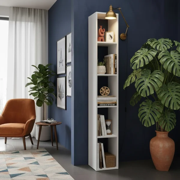 Libreria colonna 28x186h cm con 4 ripiani bianco lucido Sunset