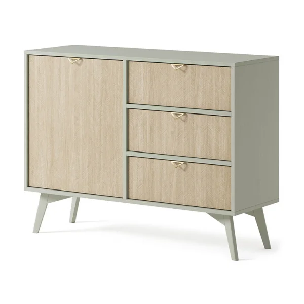 Credenza 106x80cm 3 cassetti 1 anta verde salvia rovere Myrta