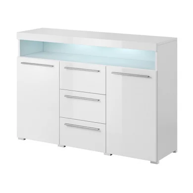 Credenza 132x92cm soggiorno 3 cassetti 2 ante bianco lucido Frisk