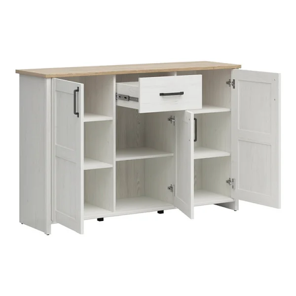 Credenza 148x99cm scandinava 3 ante 1 cassetto bianco frassinato rovere Lars