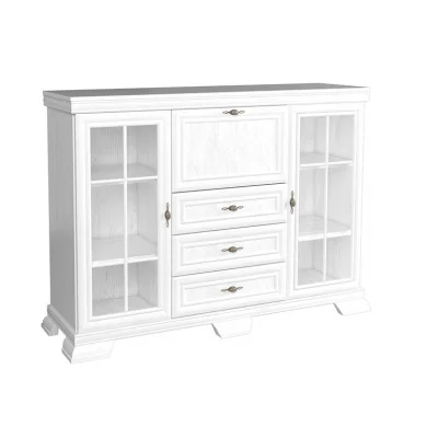 Credenza 158x117cm shabby 2 ante con vetrina 3 cassetti bianco frassinato Kelly