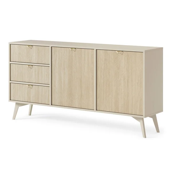 Credenza 158x80cm 3 cassetti 2 ante beige rovere Myrta