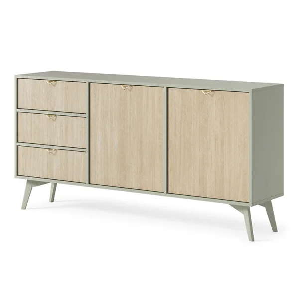 Credenza 158x80cm 3 cassetti 2 ante verde salvia rovere Myrta