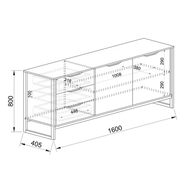 Credenza 160x80cm 3 cassetti 2 ante rovere sonoma grafite Pollino