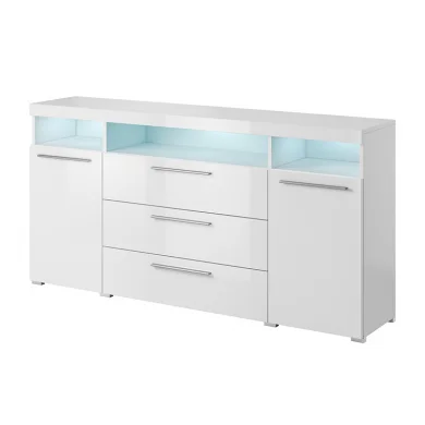 Credenza 182x92cm soggiorno 3 cassetti 2 ante bianco lucido Frisk