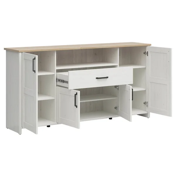 Credenza 194x99cm scandinava 4 ante 1 cassetto bianco frassinato rovere Lars