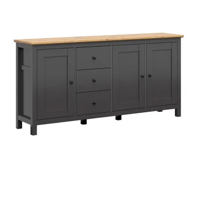 Credenza 199x96cm 5 cassetti 3 ante nero grafite rovere chiaro Holga