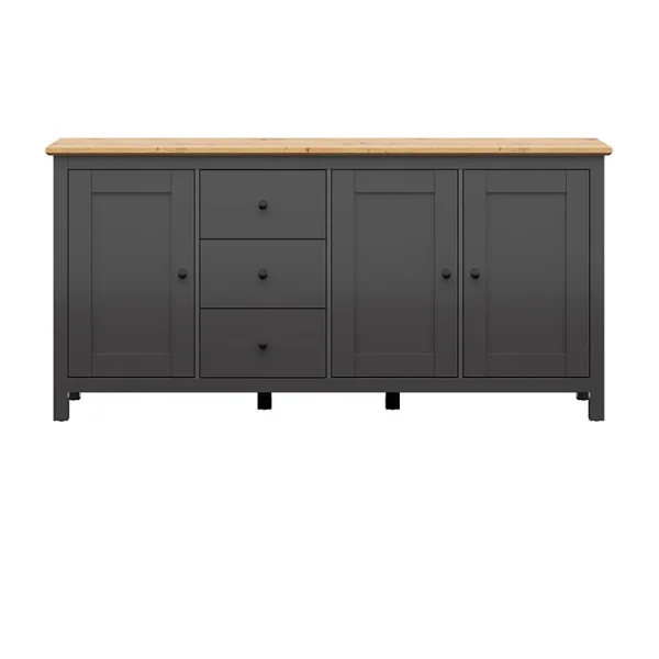 Credenza 199x96cm 5 cassetti 3 ante nero grafite rovere chiaro Holga