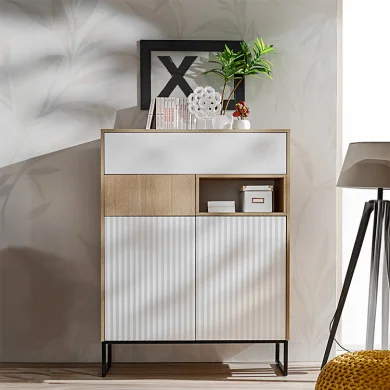 Credenza alta 100x132cm 2 cassetti 2 ante bianco rovere Mugler