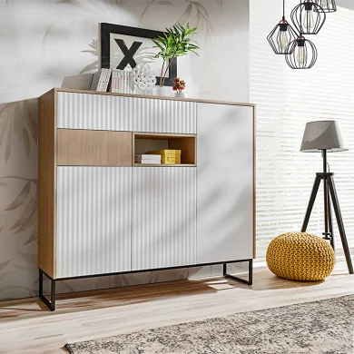 Credenza alta 149x132cm 2 cassetti 3 ante bianco rovere Mugler