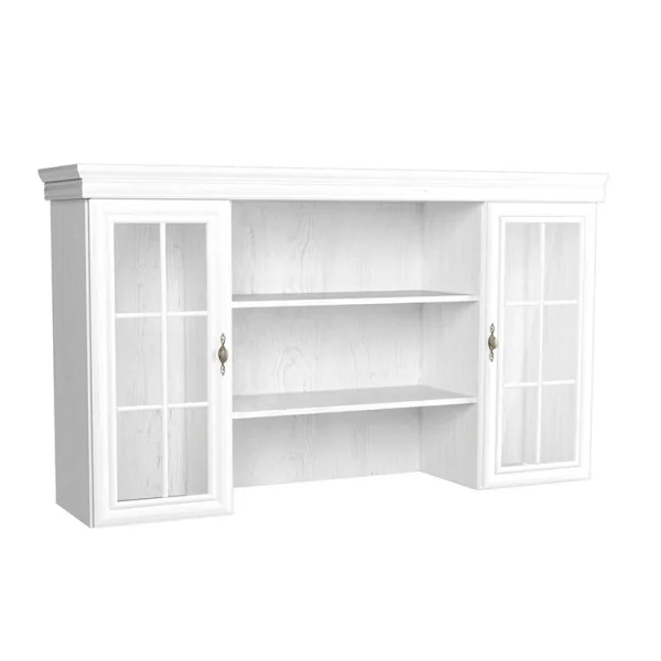 Credenza alta 168x195cm shabby con vetro 4 ante bianco frassinato Kelly