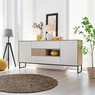 Credenza soggiorno 197x88cm 3 cassetti 2 ante bianco rovere Mugler