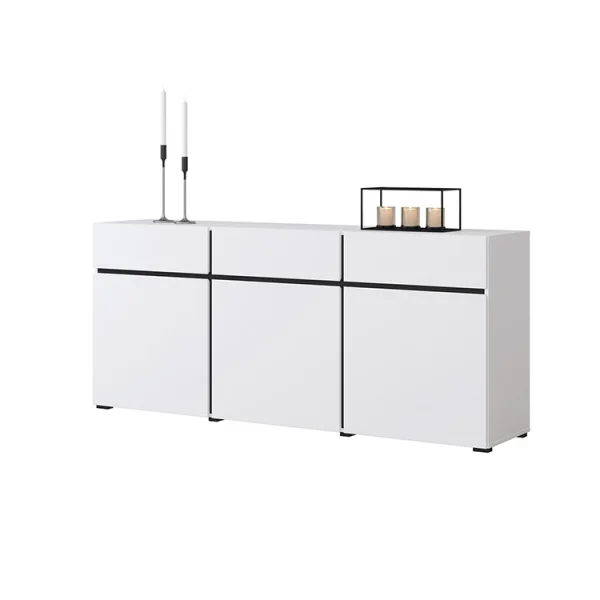 Madia moderna 180x78cm 3 ante 3 cassetti bianco opaco nero Lolla