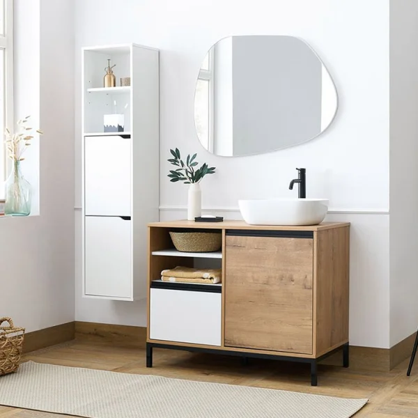 Mobile bagno 100x96cm con lavabo 1 anta 1 cassetto rovere bianco Jasmund