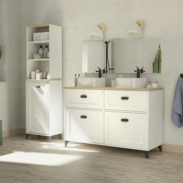 Mobile bagno 120x92cm due lavabi 2 ante 2 cassetti bianco rovere Ilias