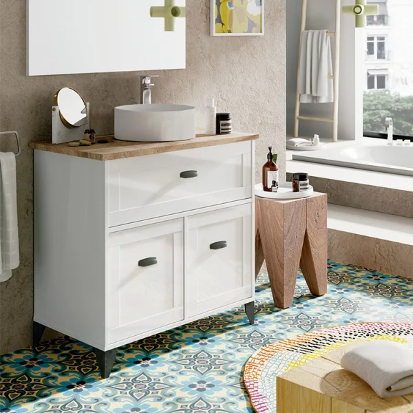 Mobile bagno 150x168cm shabby con lavabo e colonna bianco rovere Archeda