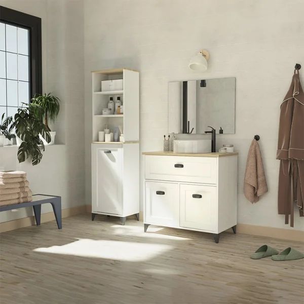 Mobile bagno a terra 82x92cm con lavabo 2 ante bianco rovere Ilias