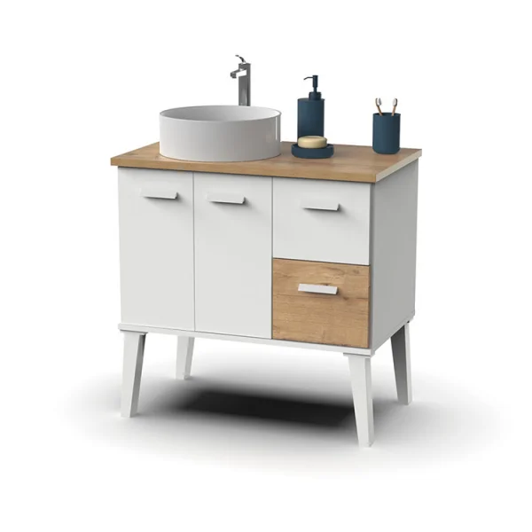 Mobile bagno a terra 82x92cm con lavabo 2 cassetti 2 ante bianco rovere Inok