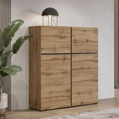 Credenza alta moderna 120x140cm 4 ante rovere nero Lolla