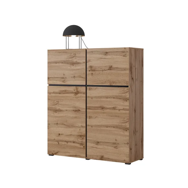 Credenza alta moderna 120x140cm 4 ante rovere nero Lolla