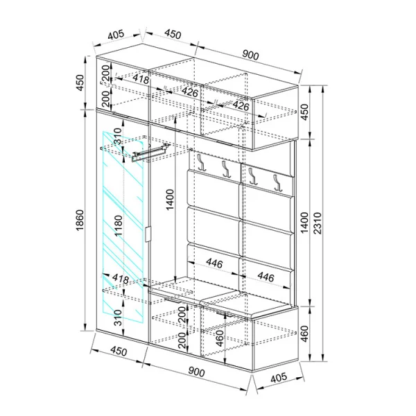 Mobile ingresso 135x231cm con specchio rovere grafite Arat