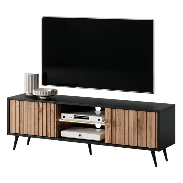 Mobile porta tv 135x45cm 2 ante rovere cannettato nero Celestia