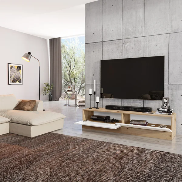 Mobile porta tv 138x70cm rovere bianco lucido Bolivar