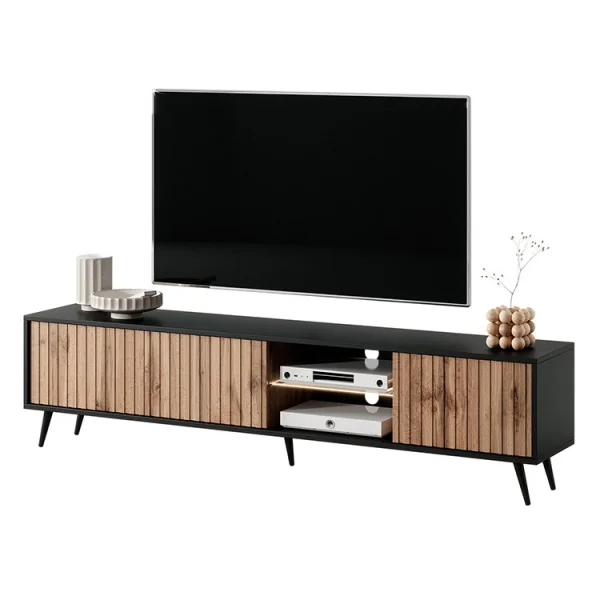 Mobile porta tv 175x45cm 3 ante rovere cannettato nero Celestia