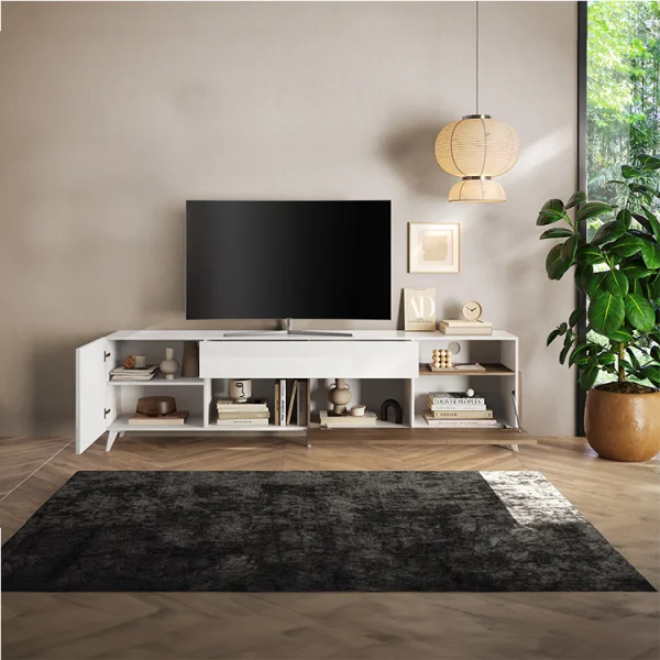 Mobile tv 241x67cm 2 ante 1 cassetto bianco lucido rovere scuro Witty