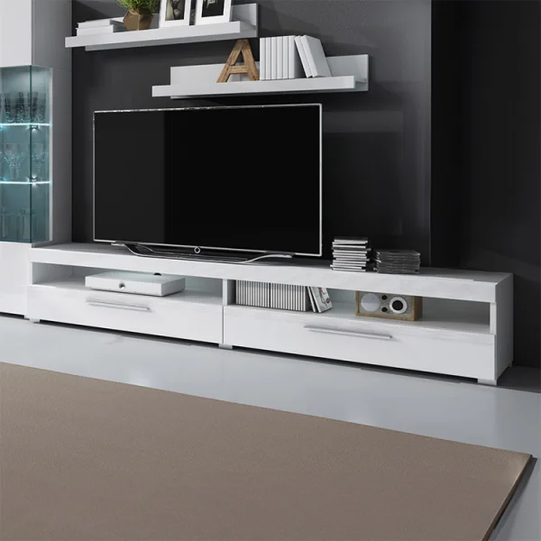 Mobile Porta tv 140x35cm 2 cassetti bianco lucido Frisk