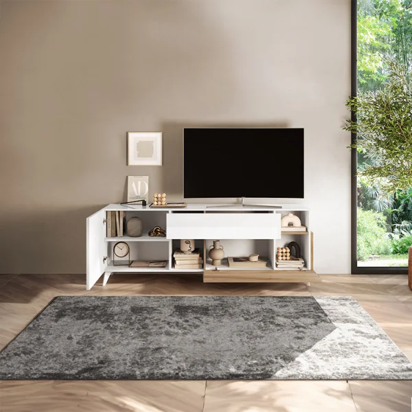 Mobile porta tv 181x67cm soggiorno bianco lucido rovere chiaro Witty