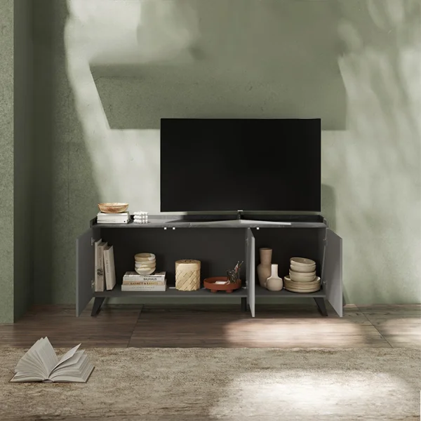 Porta tv 181x72cm 3 ante grigio scuro antracite Jonson