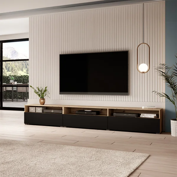 Mobile porta tv 270x40cm moderno rovere chiaro nero Emotion Gihome®