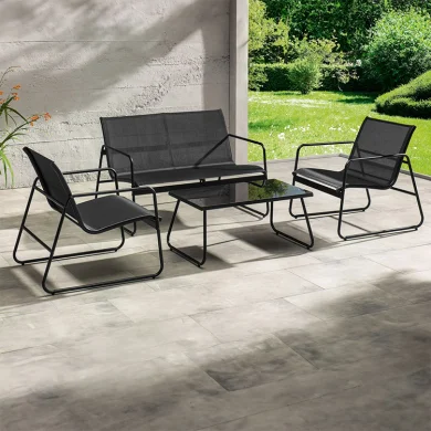 Set relax tavolo 75x45cm 2 sedie e divano acciaio giardino grigio Eden