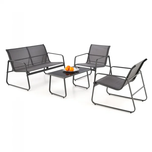 Set giardino relax 75x45cm 2 sedie e divano acciaio giardino grigio Eden