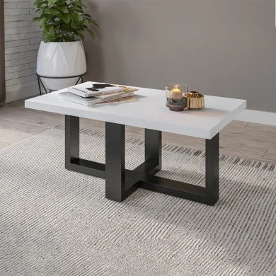 Tavolino 102x60cm da salotto bianco opaco nero Lines