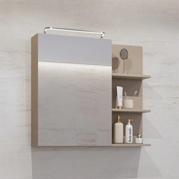 Armadietto con specchio bagno 78x71cm 1 anta 3 mensole tortora Linda