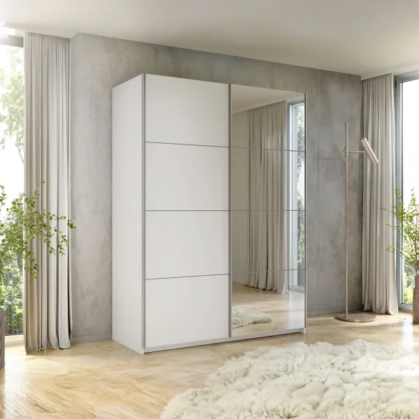 Armadio 150x210cm 2 ante scorrevoli con specchio bianco Lilly