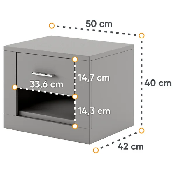 Comodino 1 cassetto 50x40cm grigio grafite Ombra