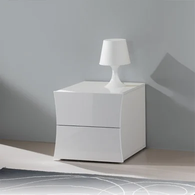 Comodino 50x40cm moderno 2 cassetti bianco lucido Neve