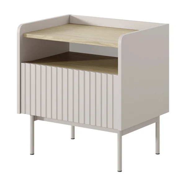 Comodino 54x56cm 1 cassetto beige cannettato rovere Fioca