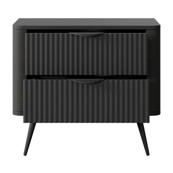 Comodino 63x55cm 2 cassetti nero opaco cannettato Ramis