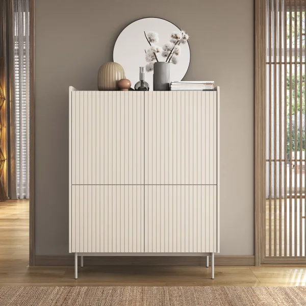 Credenza alta 103x126cm 4 ante beige cannettato rovere Fioca