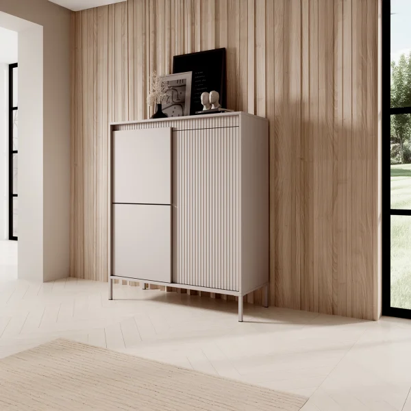 Credenza alta 104x124cm 3 ante beige cannettato Ciar