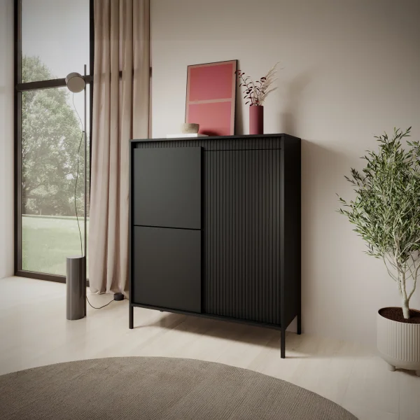 Credenza alta 104x124cm 3 ante nero opaco cannettato Ciar