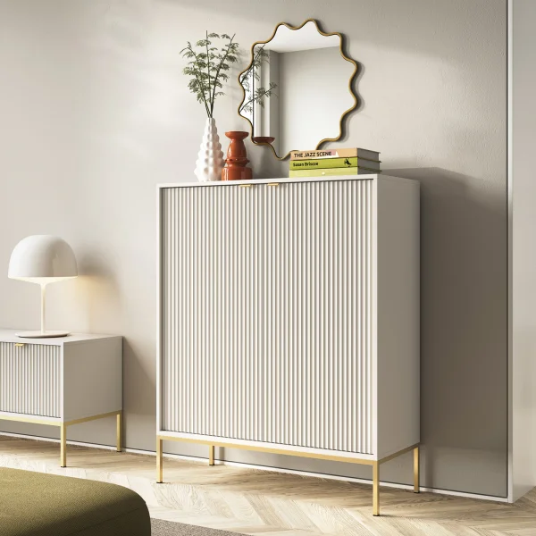 Credenza alta 104x125cm 2 ante soggiorno beige Alisa