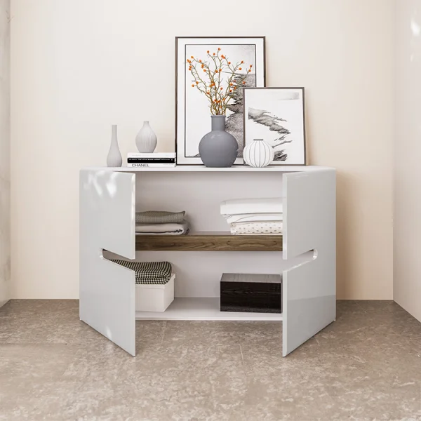 Credenza moderna 120x79cm 2 ante bianco lucido Biancastagno