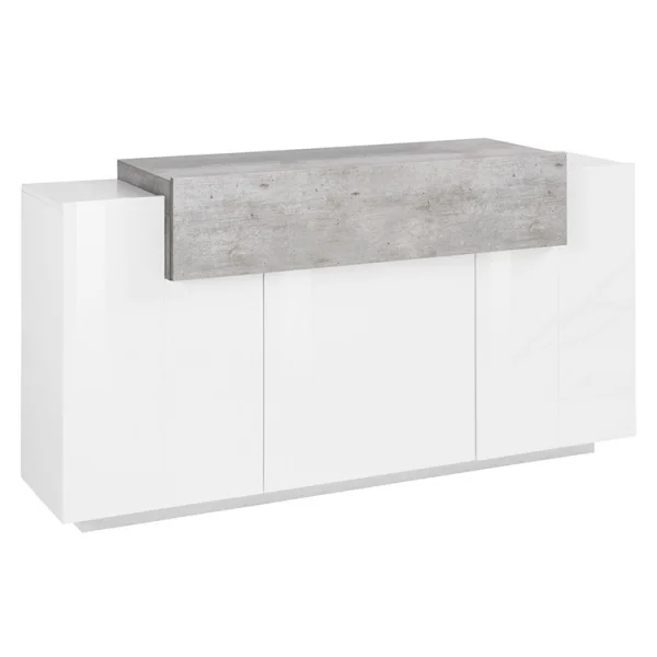 Credenza moderna 160x86cm 3 ante bianco lucido cemento Milos Gihome®