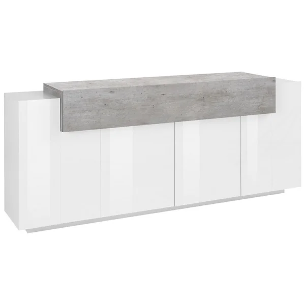 Credenza moderna 200x86cm 4 ante bianco lucido cemento Milos Gihome®