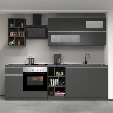 Cucina 255cm componibile lineare moderna antracite grigio pietra Gourmet 3